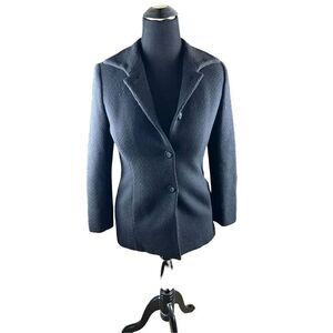 Talbots petite 100% wool black blazer coat button up collar size 6 career work